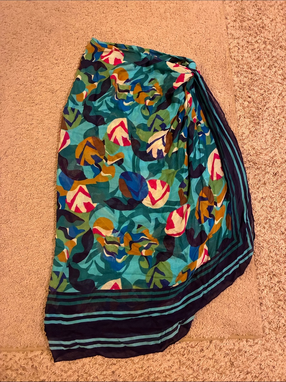 Turquoise Floral Print Sarong Swim Cover-Up Pareo